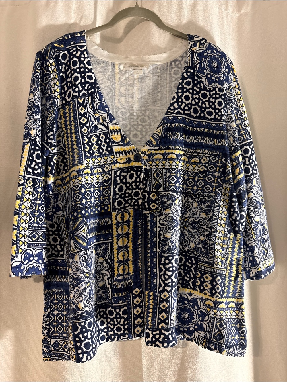Christopher & Banks Blue and Yellow Printed V-Neck Tunic
